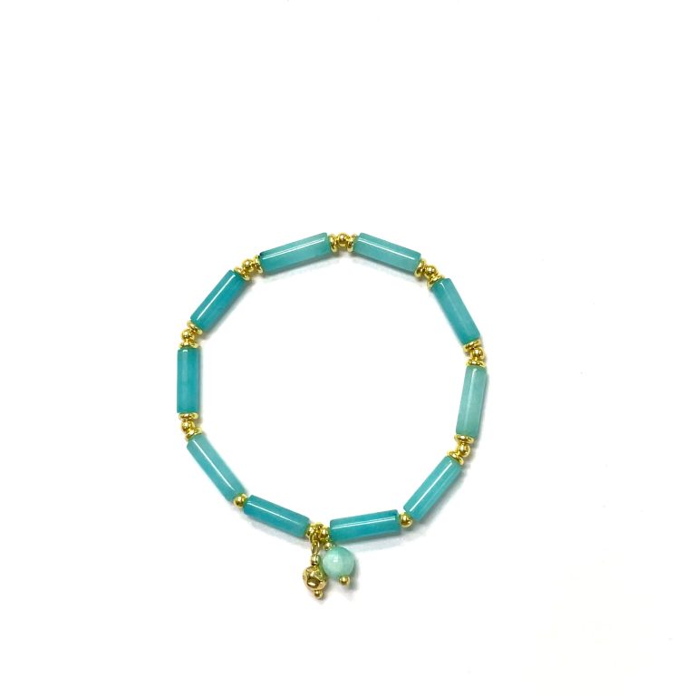 天河石柱形铜珠吊坠手链