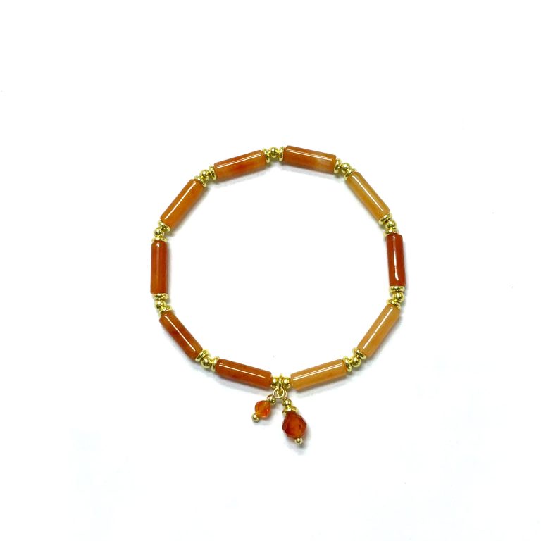 红玛瑙柱形铜珠吊坠手链