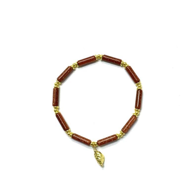 金砂石柱形铜珠叶子吊坠手链