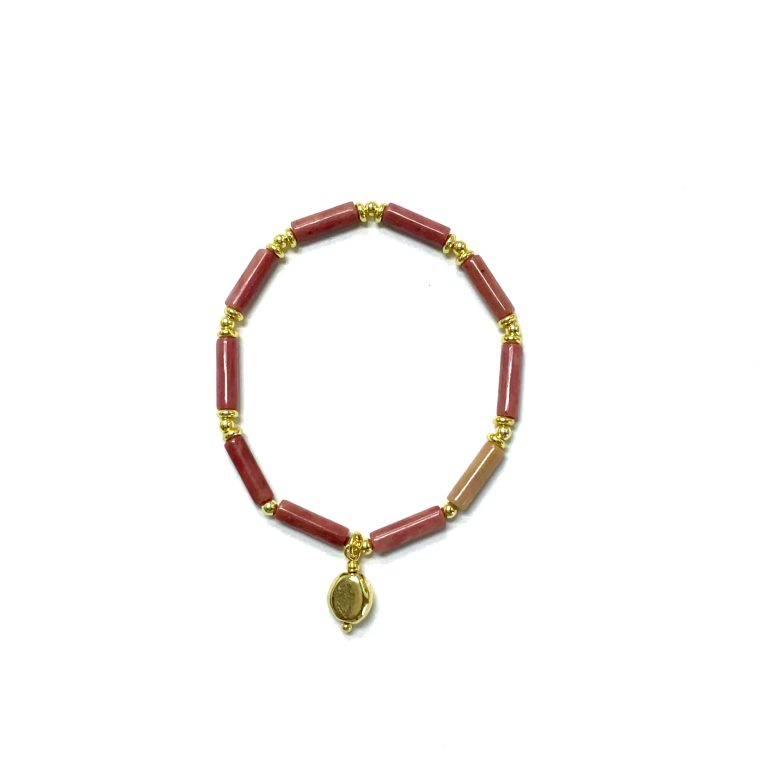 红纹石柱形铜牌吊坠手链